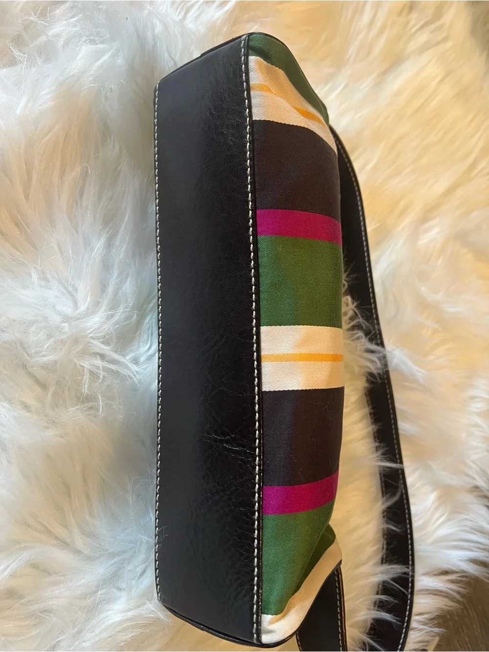 Y2K Kate Spade New York multi-color striped canvas baguette shoulder bag